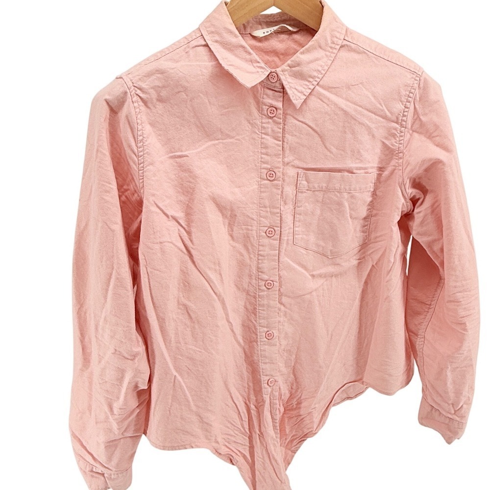 POPSUGAR Peach Button-Down Shirt Long Sleeve Cotton Casual Top